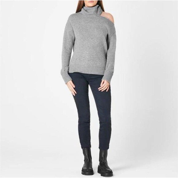 Paige Raundi Cold-Shoulder Turtleneck Wool-Blend Sweater Grey Size Small NWT - Picture 1 of 7
